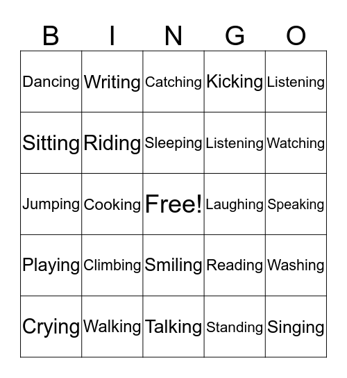 Verbs Bingo Card