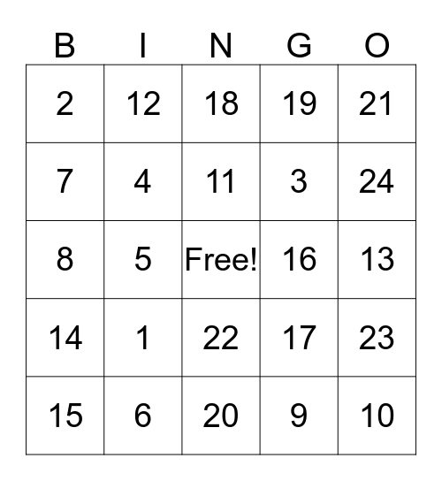 Math Facts Bingo Card