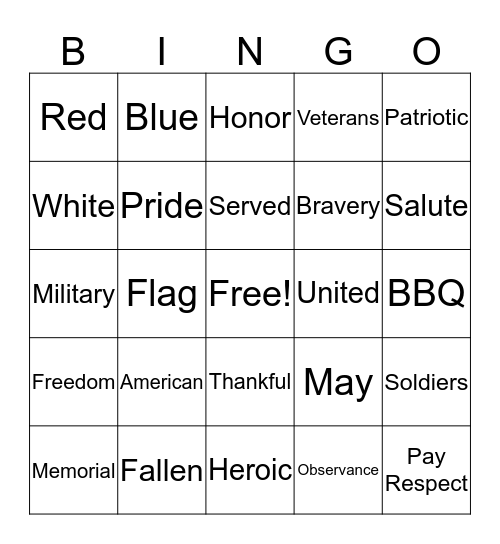 Memorial Day  Bingo Card
