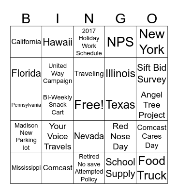 Your Voice Travels 2017 Bingo Card