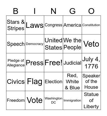 Citizenship Bingo Card