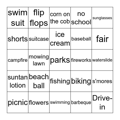 Summer Fun Bingo Card