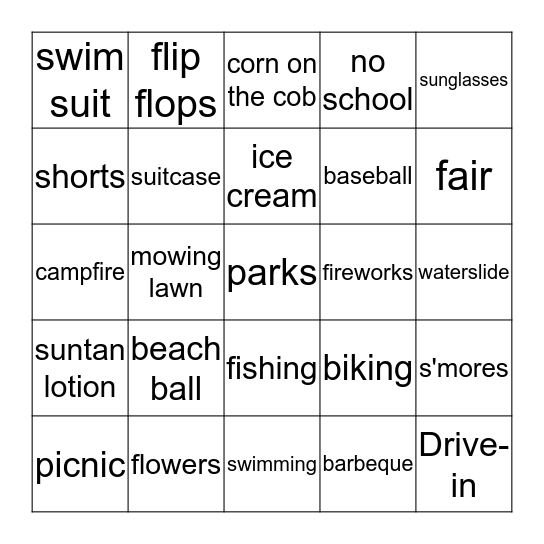 Summer Fun Bingo Card
