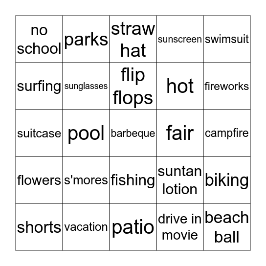 Summer Fun Bingo Card