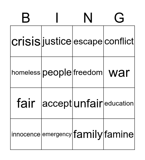 Refuges  Bingo Card