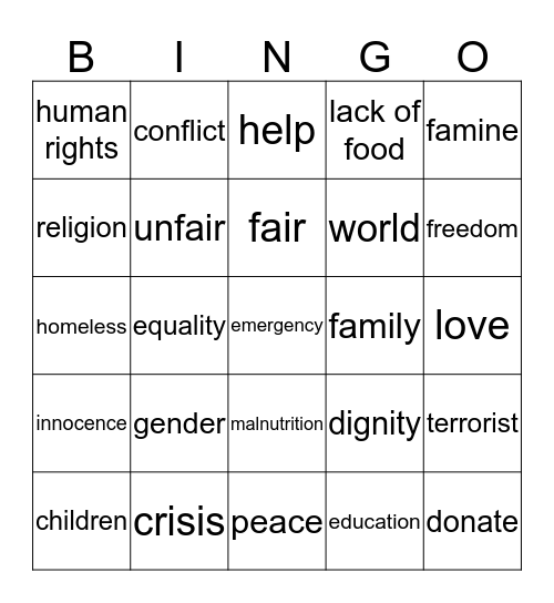 refugees Bingo Card