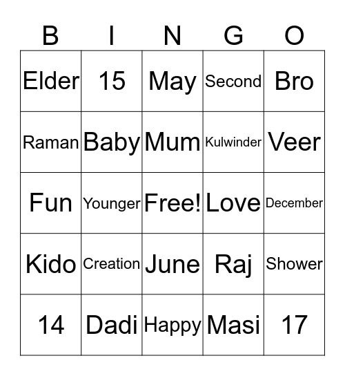Untitled Bingo Card