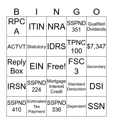 ERS BINGO Card