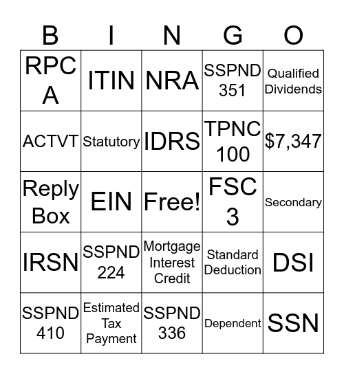 ERS BINGO Card