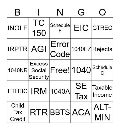 ERS BINGO Card