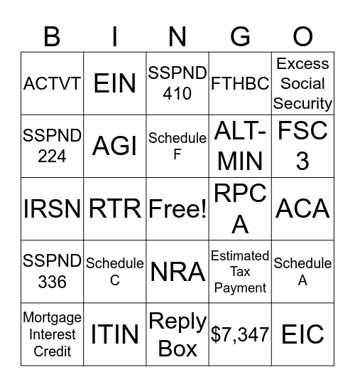 ERS BINGO Card