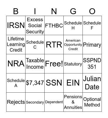 ERS BINGO Card