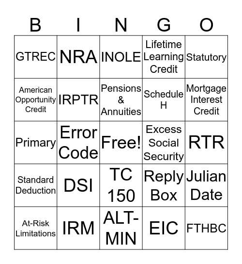 ERS BINGO Card