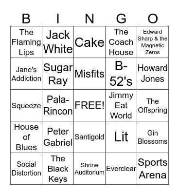 Mo's Concerts Bingo Card