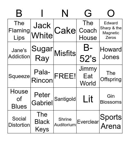 Mo's Concerts Bingo Card