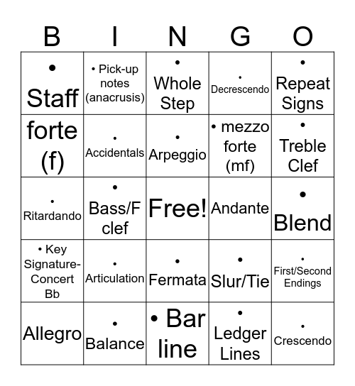 Untitled Bingo Card