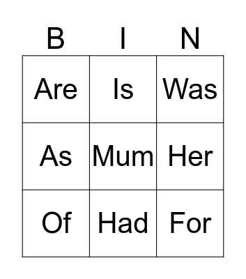 Sight words  Bingo Card