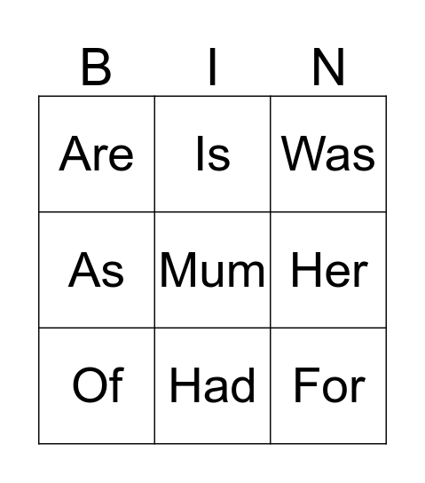 Sight words  Bingo Card