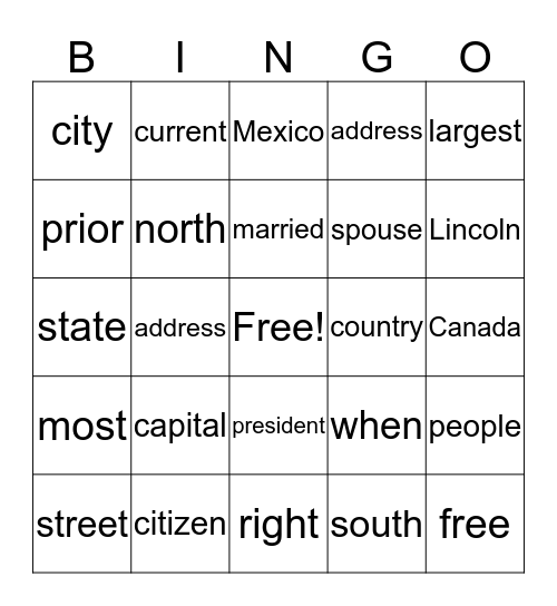Citizenship1 Bingo Card