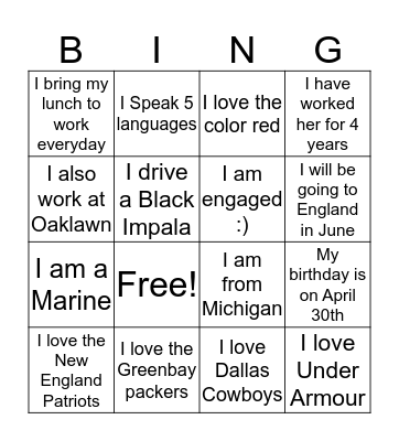 Employee Bingo Card