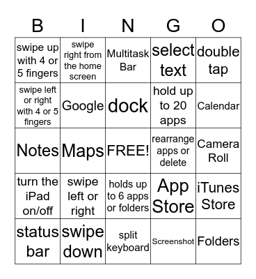 iPad Bootcamp Basics Bingo Card