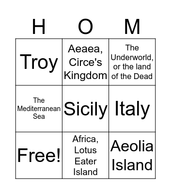 The Odyssey Bingo Card