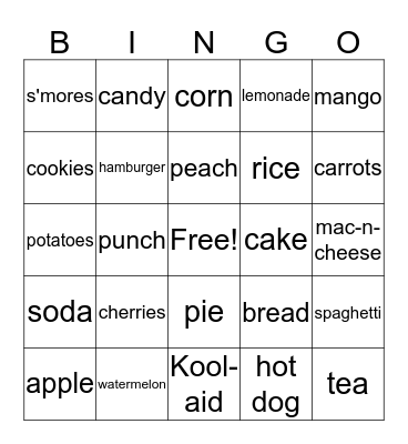 Food Bingo Card