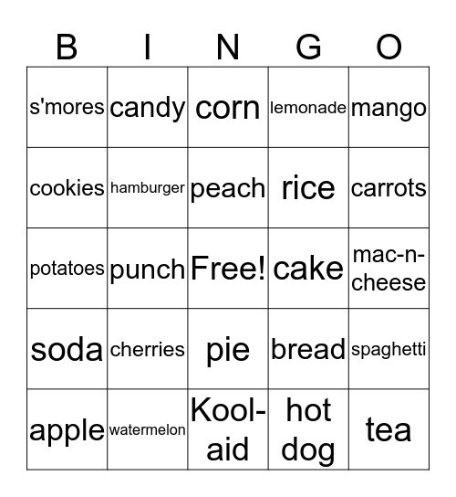 Food Bingo Card