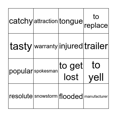 VOCABULARY Bingo Card