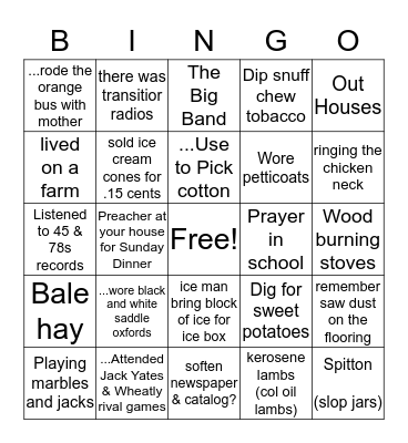 I REMEMBER WHEN! Bingo Card