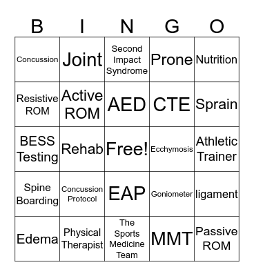 Sports Medicine Bingo Card