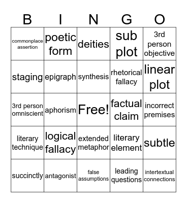 Academic Vocabulary Bingo Card