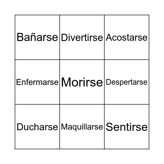 Verbos Reflexivos Bingo Card