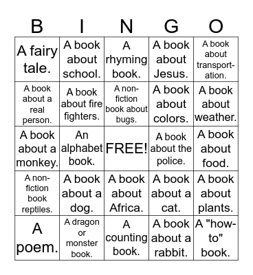 Summer Reading Bingo Card