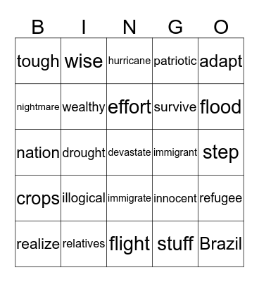 Vocabulary Bingo - May 19 Bingo Card