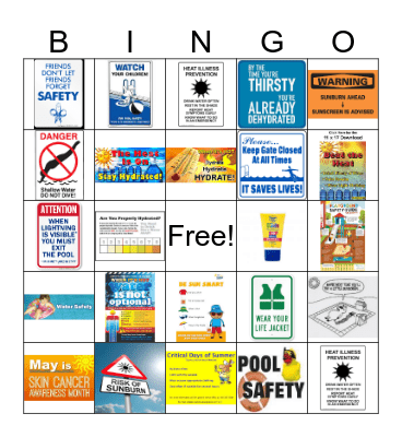 Summer  Safety Bingo Card