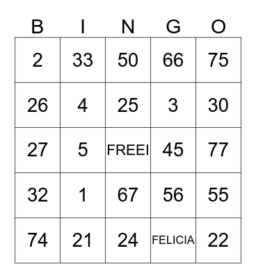 FELICIA Bingo Card