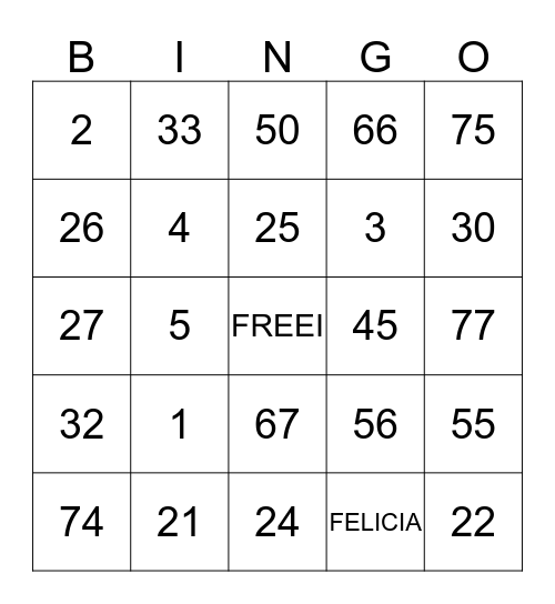 FELICIA Bingo Card