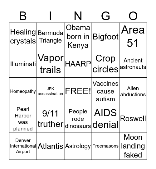 Belief Bingo Card
