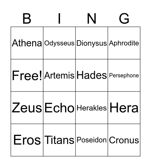 Greek Mythologie Bingo Card