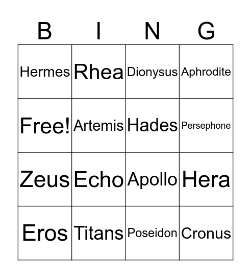 Greek Mythologie Bingo Card