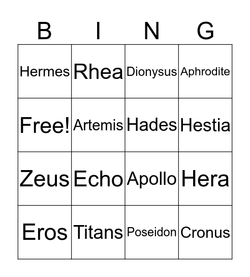 Greek Mythologie Bingo Card