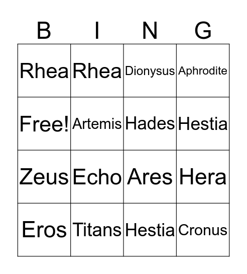 Greek Mythologie Bingo Card
