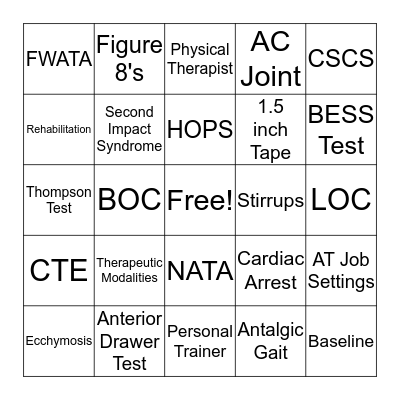 Sports Medicine Bingo Card