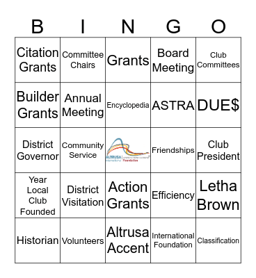 Altrusa International Bingo Card