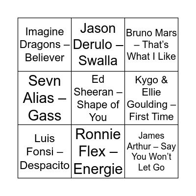 Duinrell Muziek Bingo Card