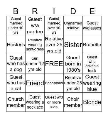 Laura's Bridal Shower Bingo Card