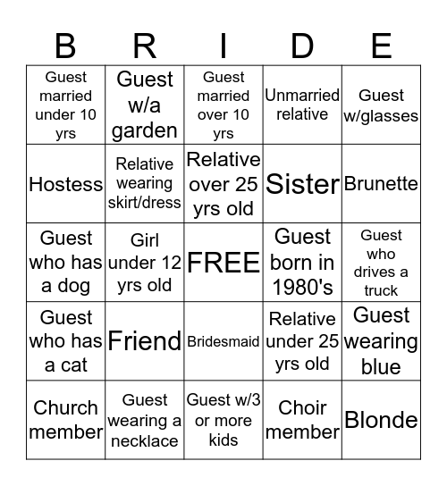 Laura's Bridal Shower Bingo Card