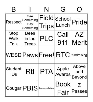Orangewood School Bingo Card