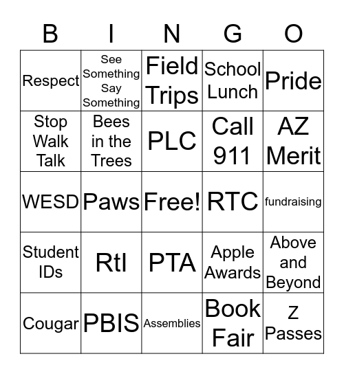 Orangewood School Bingo Card